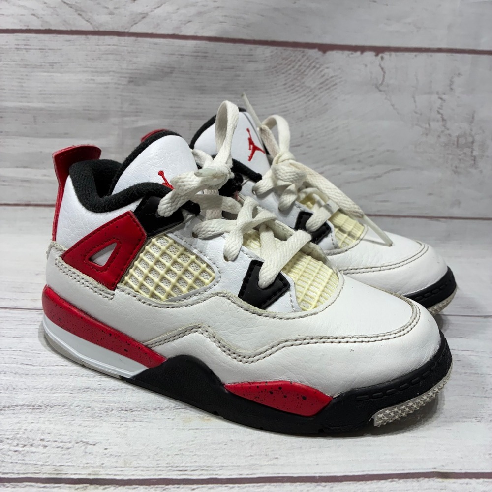 Nike Air Jordan 4 Retro‎ TD White Red Cement Toddler 10C BQ7670-161